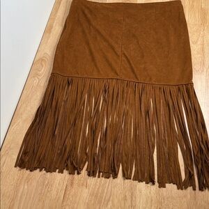 Size L | boho | Brown Fringe Skirt | NWOT
